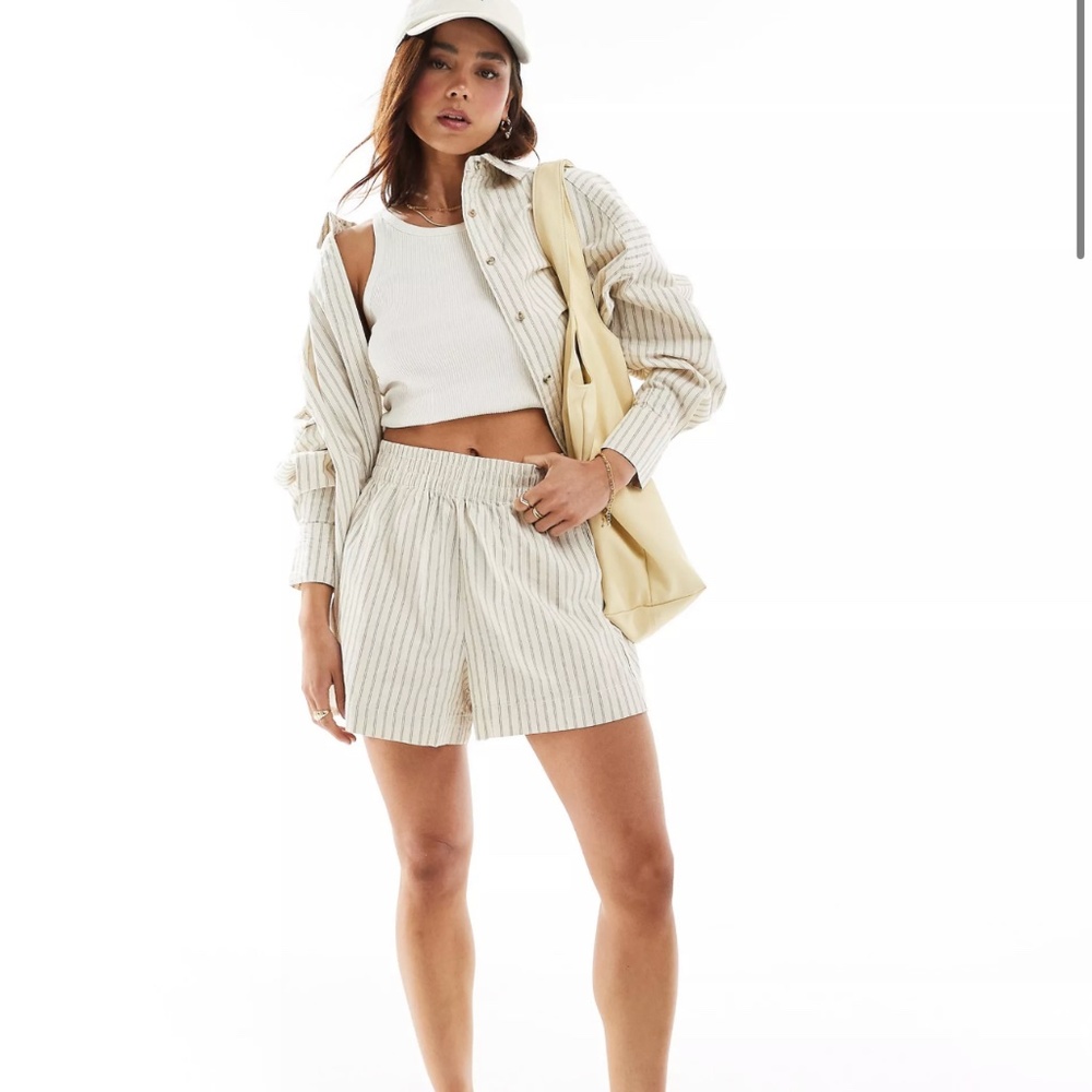 ASOS DESIGN oversized shirt with  panels in structured stripe & matching shorts